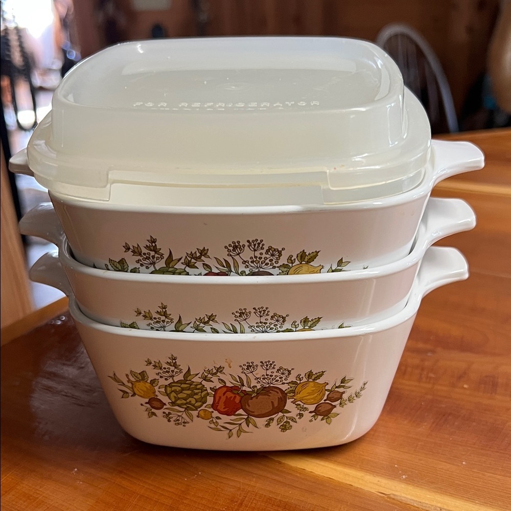 Corning Ware Baking Dish Bowl P-43-B Spice O Life Pattern 2-3/4 Cup 3 dishes